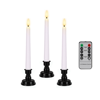 LED kronelys med fjernbetjening og sort lysholdere - 3 stk. pr. sæt